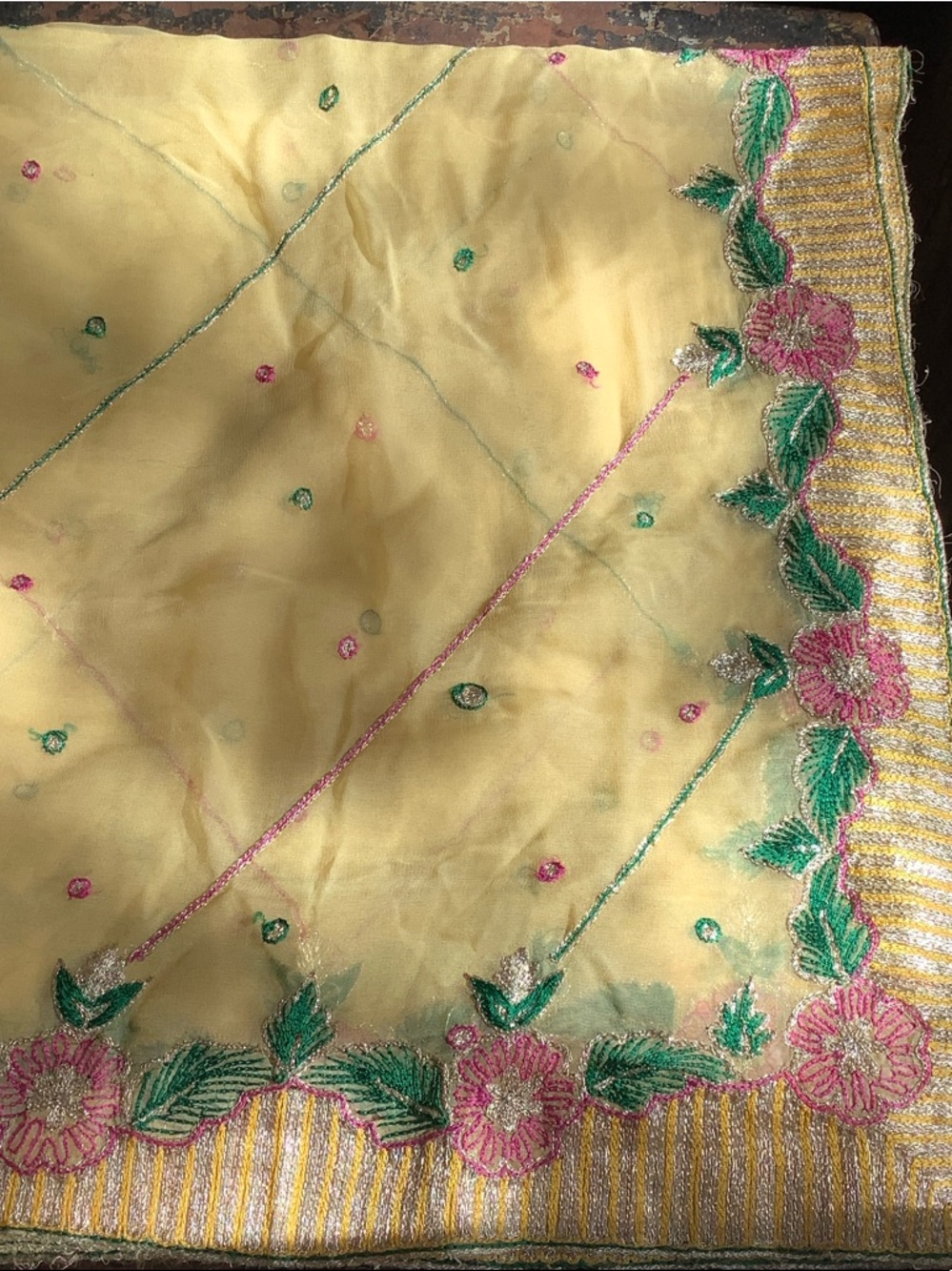 VTG Chiffon Embroidered Dupatta Double Border